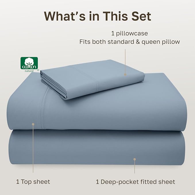 California Design Den Twin Sheet Set, 100% Cotton Sateen, 600 Thread Count Deep - Image 4