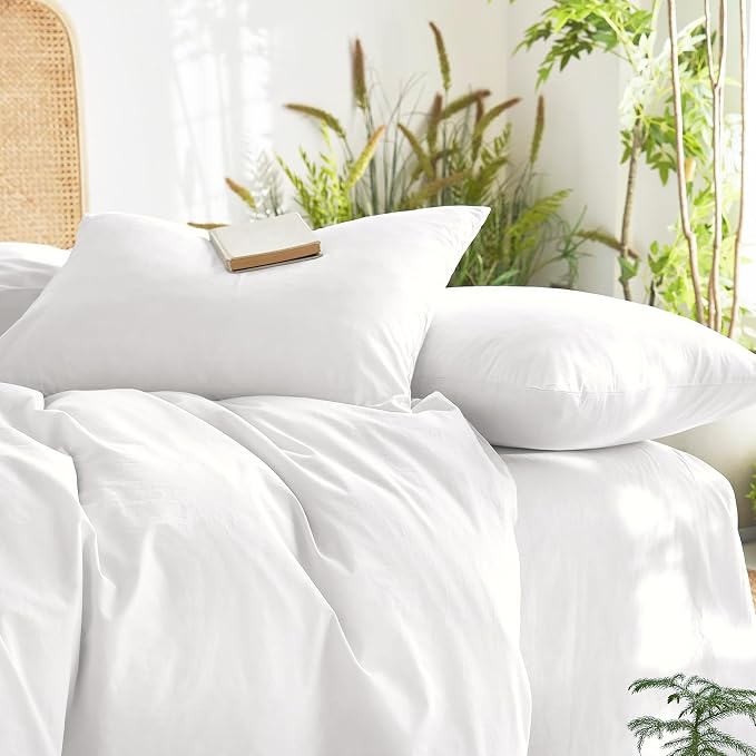 Wake In Cloud - Cotton Duvet Cover Set, Full Size, 100% Washed Cotton, Linen - Image 5