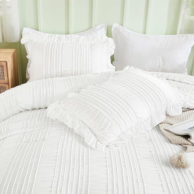 WONGS BEDDING White Comforter Set King, 3 Pieces Ruffle Farmhouse Shabby Chic - Image 6