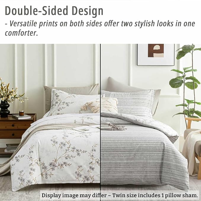 LEMIROE Vintage Botanical White Cotton Comforter Twin Size - Image 3