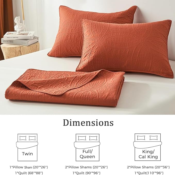 akkialla Queen Quilt Bedding Set, Burnt Orange Ultrasonic Full/Queen Quilt Set - Image 6
