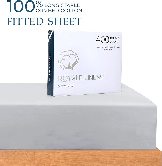 Royale Linens 400 Thread Count 100% American Grown Cotton Fitted Sheet Queen - Image 2