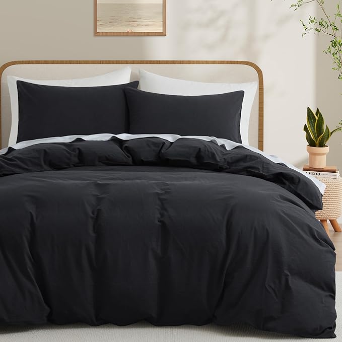 LOVQUE Bedding Duvet Cover Queen Size, 100% Washed Cotton Linen Like Natural by LOVQUE
