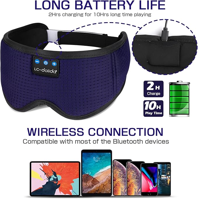 LC-dolida Sleep Headphones, Sleep Mask Bluetooth Wireless Music Eye Mask - Image 5