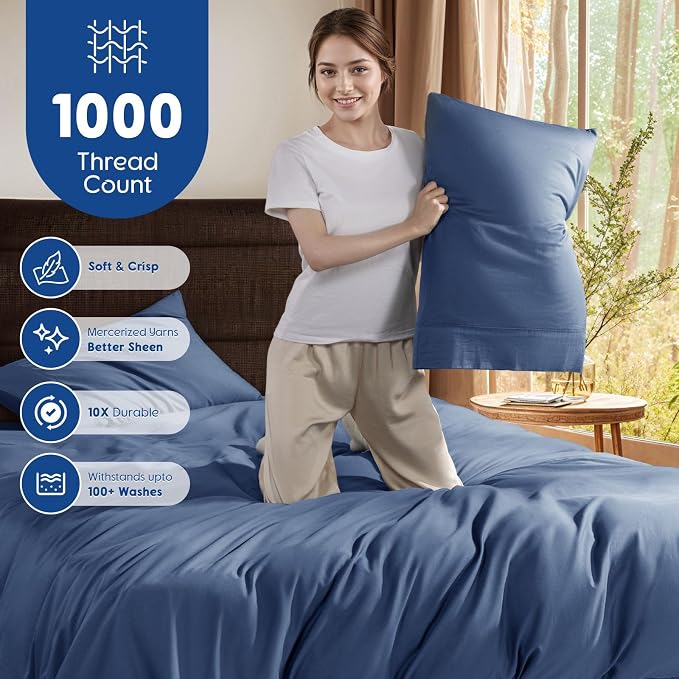 SONORO KATE 100% Egyptian Cotton Duvet Cover Queen Size, 1000 Thread Count - Image 3