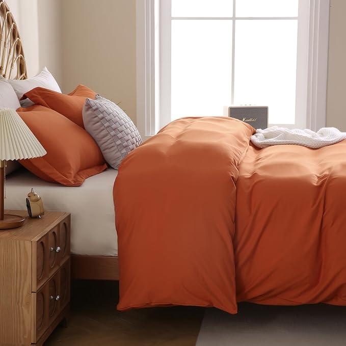 JSD Burnt Orange Duvet Cover Set King Size, 3 Piece Duvet Cover - Image 7