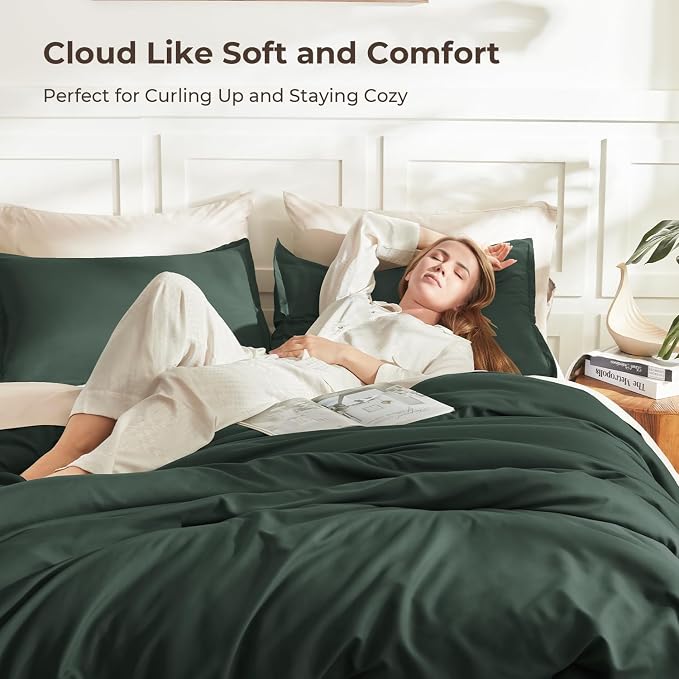 Litanika Forest Green Comforter King Size, 3 Pieces Lightweight Solid Bedding - Image 2