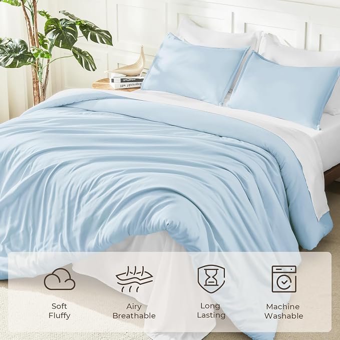 Litanika Comforters Light Blue Queen Size, 3 Pieces Lightweight Solid Bedding - Image 3