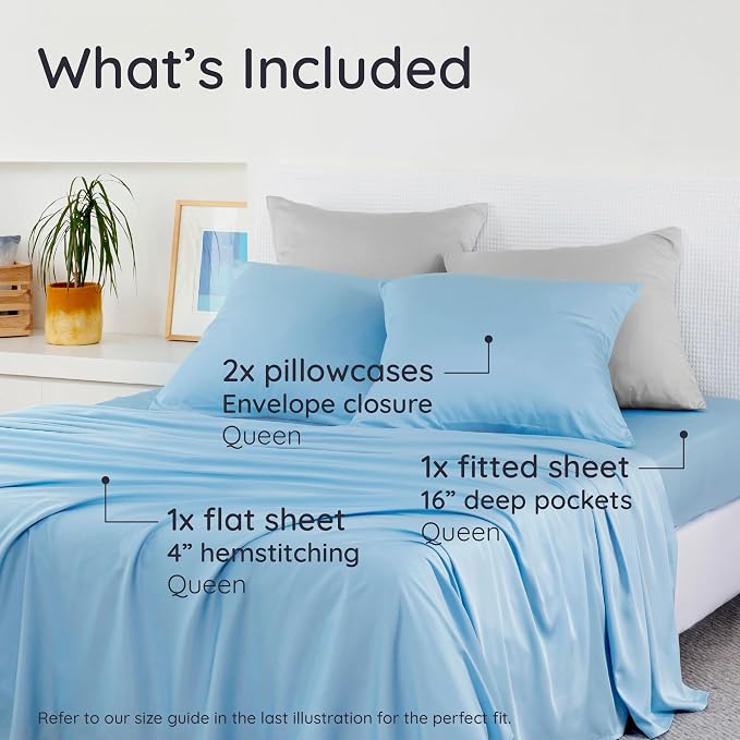 Bambaw Queen Sheet Set – 4pcs 100% Viscose Derived from Bamboo Sheets Queen - Image 2