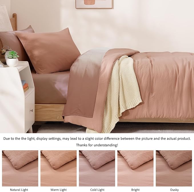 WRENSONGE Twin Comforter Set- 5 Pieces Clay Pink Twin Bed in a Bag, All Season - Image 4