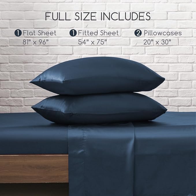 MR&HM Satin Bed Sheets with Elastic Corner Straps, Full Size Sheets Set - Image 7