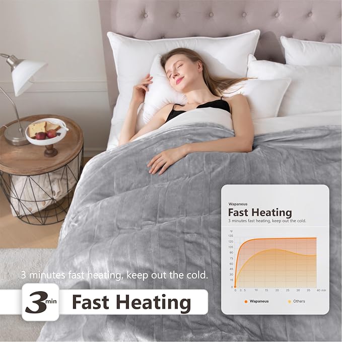 Wapaneus Heated Blanket Electric Blanket 62" x 84" Twin Size - Image 3