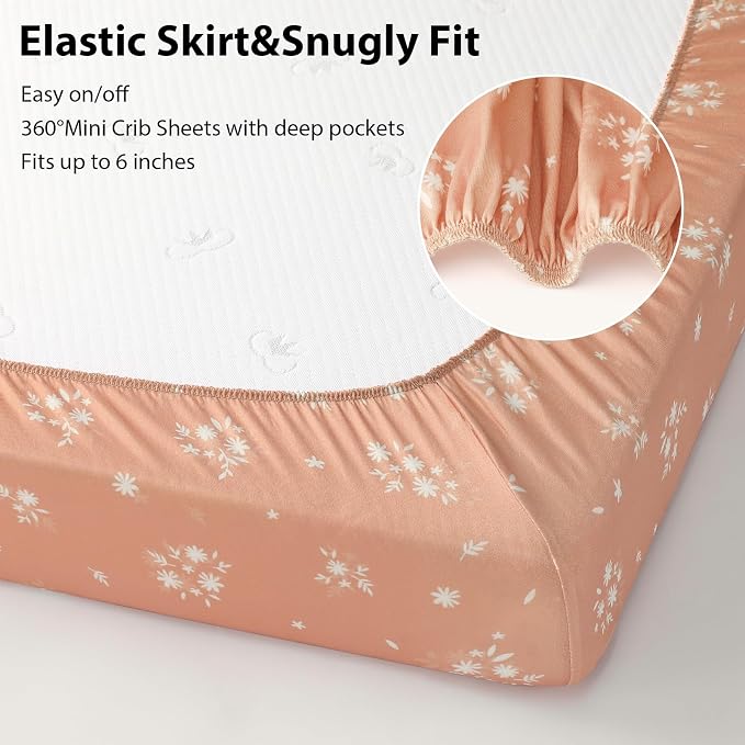 Baby Mini Crib Sheets Girl, Portable 38”x26” Pack and Play Sheets Fitted - Image 4
