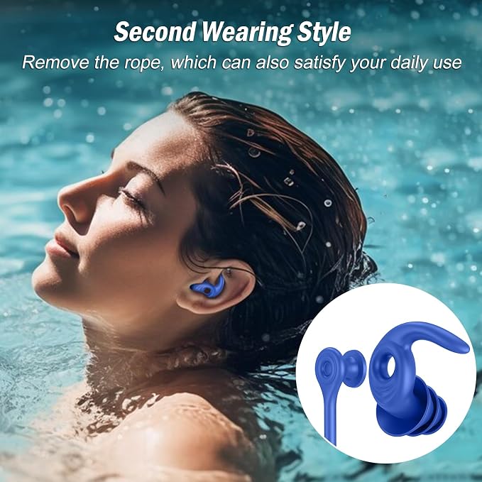 Swimming Ear Plugs for Adults, 4 Pairs Waterproof Reusable Silicone Swim - Image 4