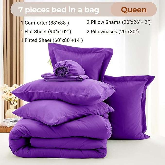 MUXHOMO 7 Pieces Queen Comforter Set, Soft Bed in a Bag Queen Size, All Season - Image 4