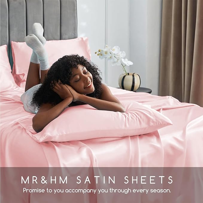MR&HM Satin Bed Sheets, King Size Sheets Set - Image 6