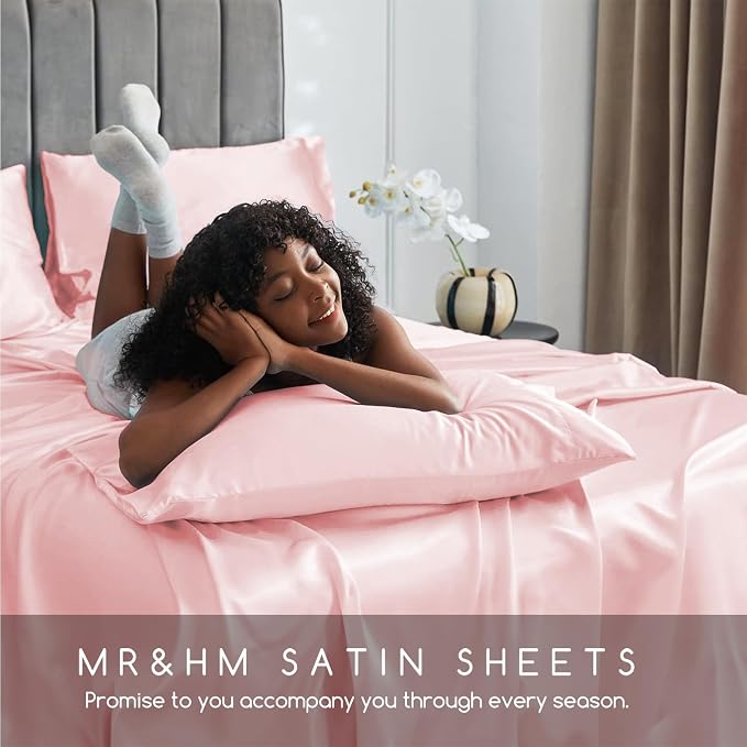 MR&HM Satin Bed Sheets, Twin XL Size Sheets Set - Image 6