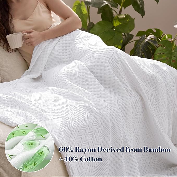 PHF Cooling Waffle Blanket Queen Size, Lightweight 60% Rayon from Bamboo & 40% - Image 2