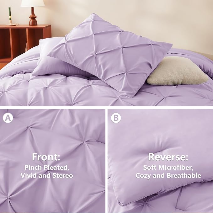 CozyLux King Size Comforter Set Lavender, 7 Pieces Bed in A Bag Light Purple - Image 3