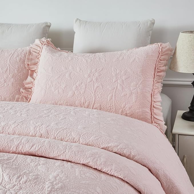 Brandream Queen Size Quilt Set Cotton Light Pink Quilts Shabby Chic Bedding - Image 4