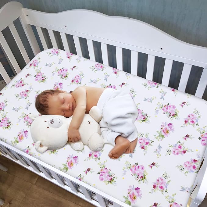 Crib Sheets Girls 2 Pack Floral, Fitted Crib Sheet - Image 2