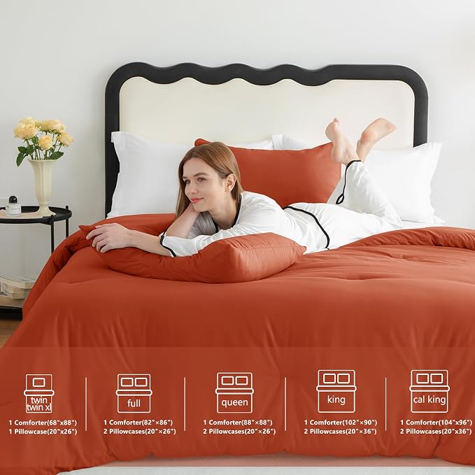 CozyLux Twin Comforter Set Terracotta, 2 Pieces Twin Extra Long Solid - Image 6
