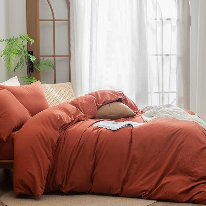 BESTOUCH Duvet Cover Set 100% Washed Cotton Linen Feel Super Soft Comfortable - Image 3
