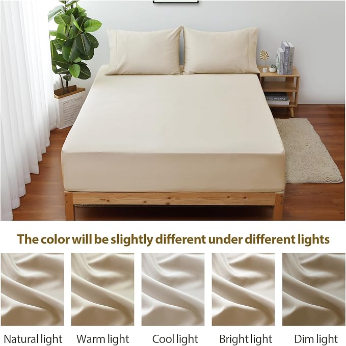 Queen Size Fitted Sheet Only Beige, 100% Egyptian Cotton 600 Thread Count - Image 7