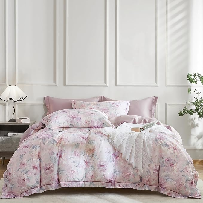 OAITE Duvet Cover Set Twin Size Floral Pattern 600 Thread Count Ultra Soft 100% by OAITE
