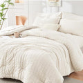 HYMOKEGE Ivory Twin Comforter Set Seersucker 5 Pieces, All Season Luxury Bed in by HYMOKEGE