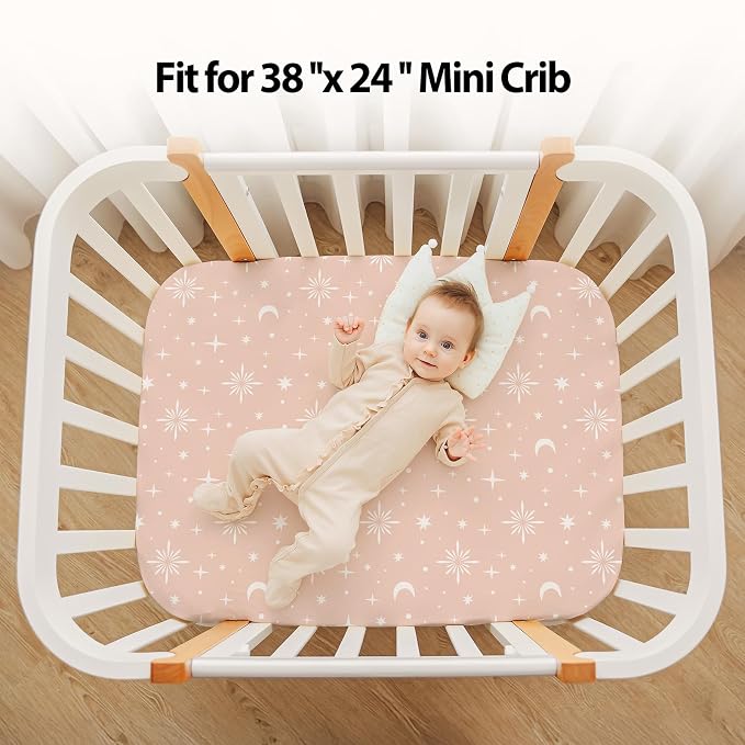 Baby Mini Crib Sheets Girl, Portable 38”x26” Pack and Play Sheets Fitted - Image 4