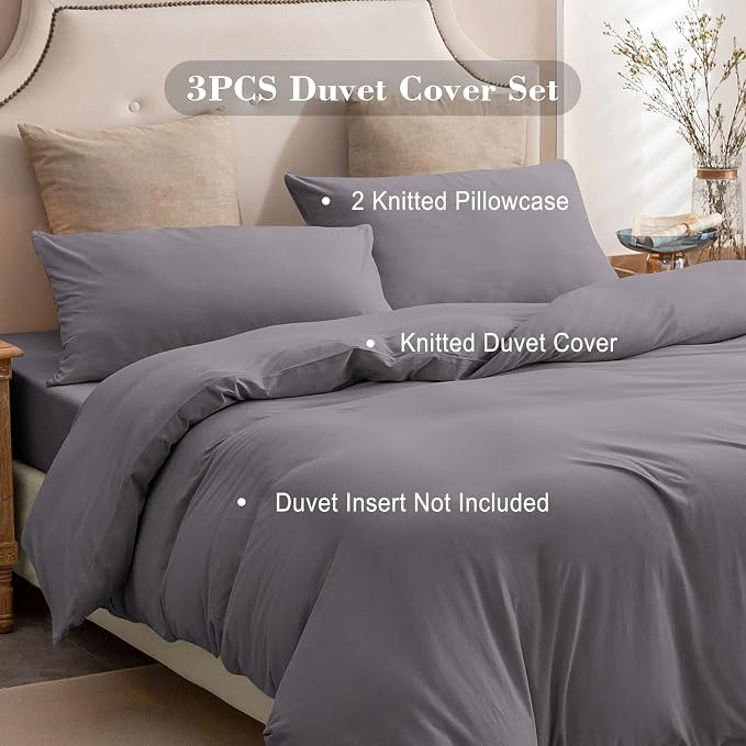 PURE ERA Jersey Knit Duvet Cover Set 100% T-Shirt Cotton Super Soft Comfy 3pc - Image 4