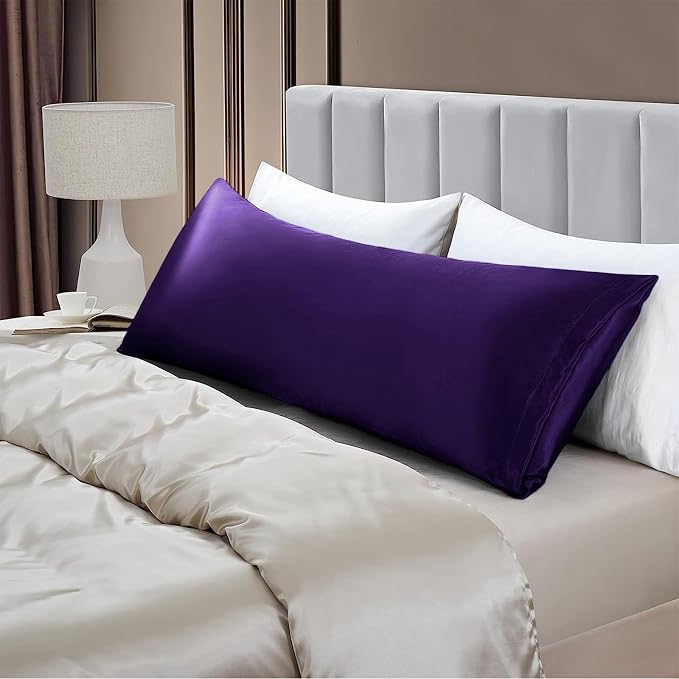 Aormenzy Satin Body Pillow Cover Set of 2, 20x54 Inches Purple Body Pillow Case - Image 4