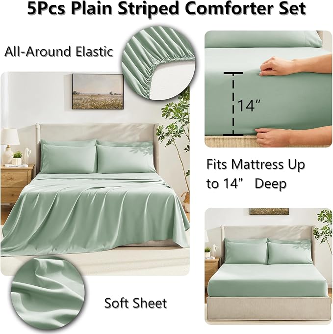CozyLux Twin XL Comforter Set Sage Green, 5 Pieces Twin Extra Long Bed in a Bag - Image 5