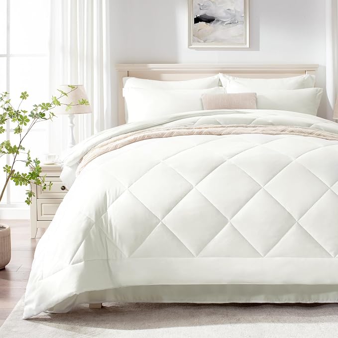 Love's cabin Twin Comforter Set Ivory, 5 Pieces Twin Bed in a Bag, All Season - Image 2