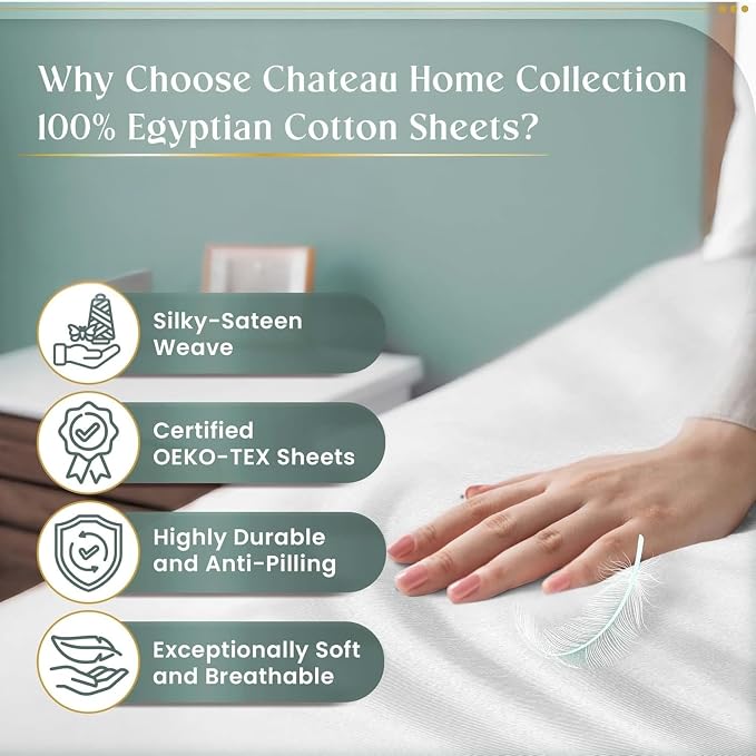 800 Thread Count Queen Sheet Set, 100% Egyptian Cotton Sheets Queen Size Bed Set - Image 5