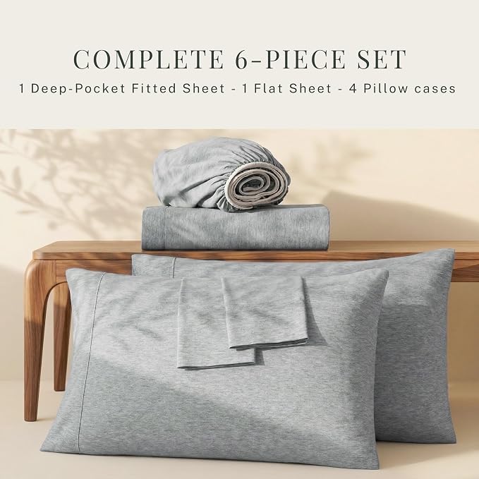 Hearth & Harbor Bed Sheets, Luxury Soft 6 Piece Bed Sheet Set Extra Deep Pocket - Image 5