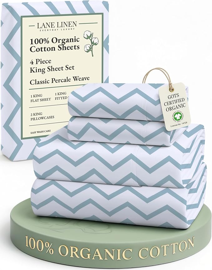 LANE LINEN 100% Organic Cotton Printed King Sheets, Soft & Comfy Percale Sheets by LaneLinen