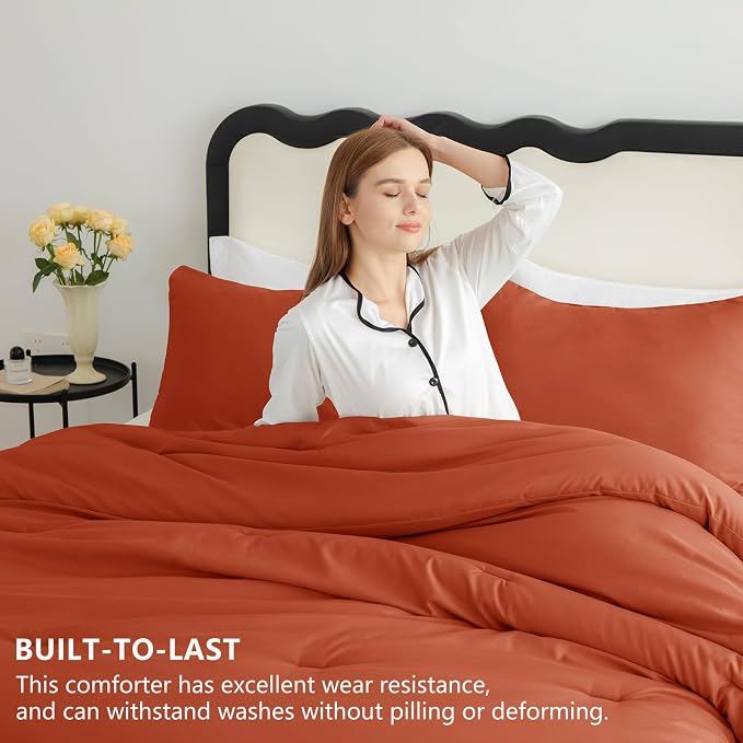 CozyLux Oversized King Comforter Set Terracotta, 3 Pieces 120x98 Solid - Image 3