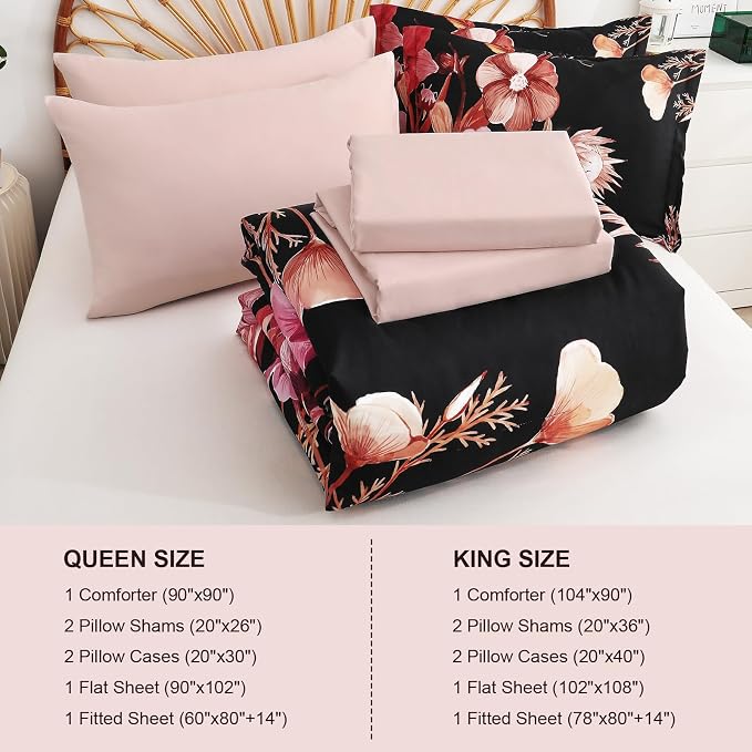 Luxudecor Floral Comforter Set Queen Size 7 Piece, Elegant Comforter Bedding Set - Image 7