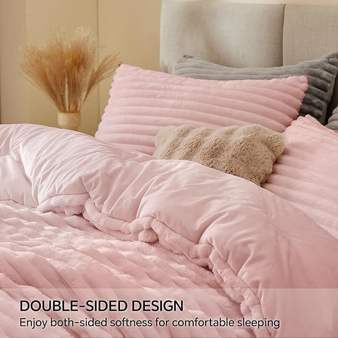 BEDELITE Fleece Twin Comforter Set -Super Soft & Warm Fluffy Pink Bedding - Image 4