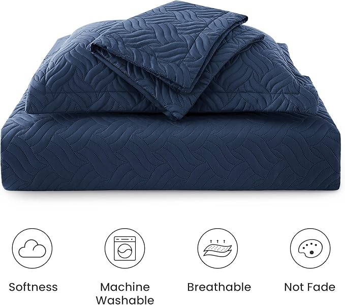 Love's cabin California King Size Quilt Bedding Set Navy Bedspread - Image 6