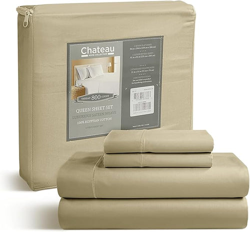100% Egyptian Cotton Bed Sheets, Certified 800 Thread Count Sateen Weave 15" by CHATEAUHOMECOLLECTION