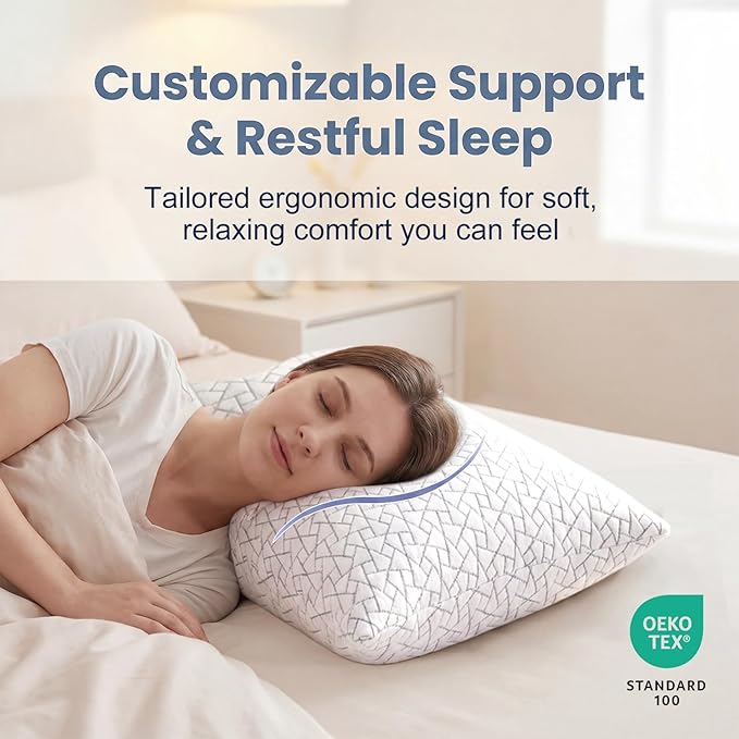 Meoflaw Adjustable Memory Foam Pillows: 2 Pack Queen Size Shredded Foam Bed - Image 5