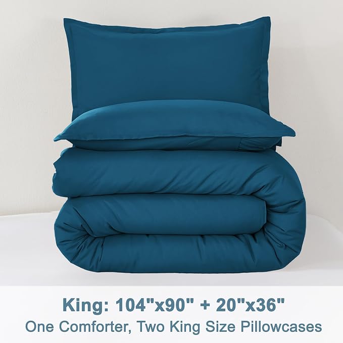Litanika Teal Comforter King Size, 3 Pieces Turquoise Lightweight Solid Bedding - Image 9