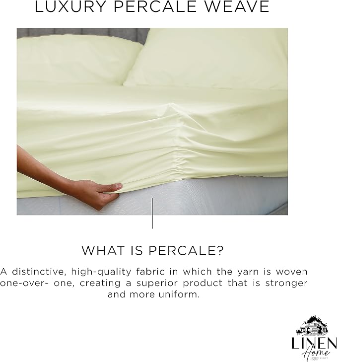 Linen Home 100% Cotton Percale Weave Fitted Sheet, Twin Size, 1 Deep Pocket - Image 2
