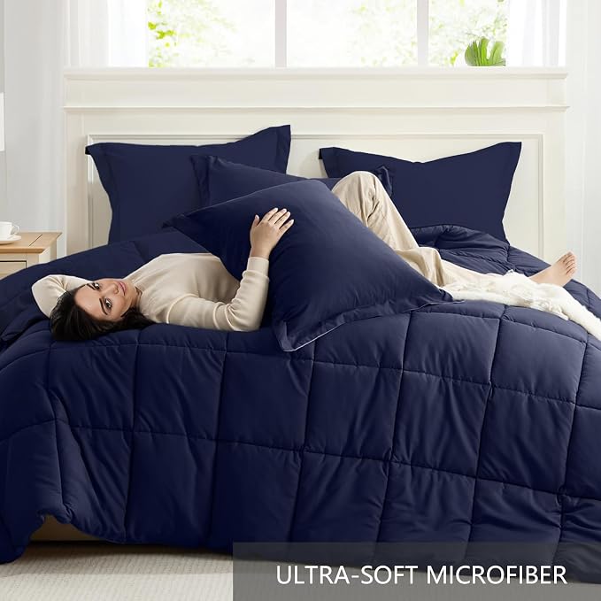 Homelike Moment California King Comforter Set Navy Blue, Lightweight Cal King - Image 5