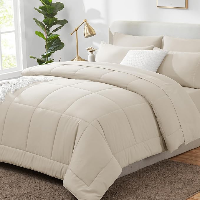 CozyLux California King Comforter Sets Beige, 7 Pieces Cal King Bed in a Bag by CozyLux