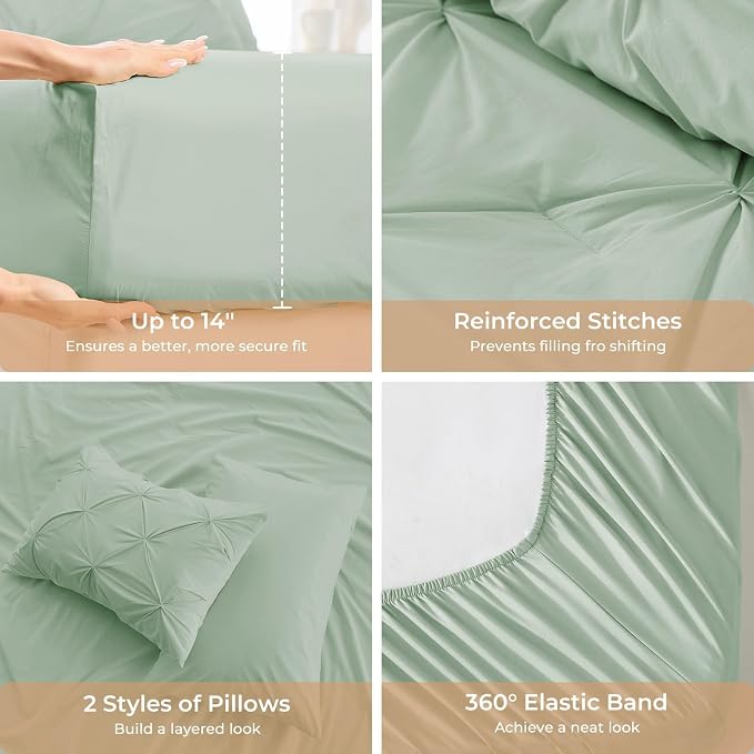 Sasttie Full Size Comforter Set, 7-Piece Bed in a Bag, Pintuck Bedding Set - Image 5