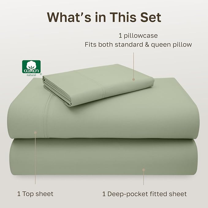 California Design Den Natural 100% Cotton Sheets Twin XL Size Set - Image 4